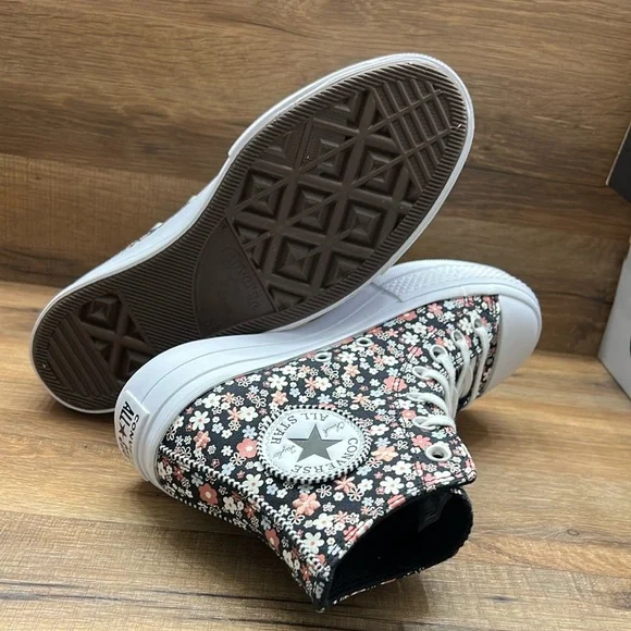 Converse Women's Floral High-Top Sneakers - Black and White - Picture 5 of 8
